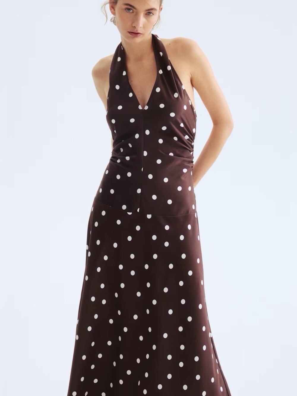 H&M Halter neck Polka Dot Brown & White Dress NWT SIZE L